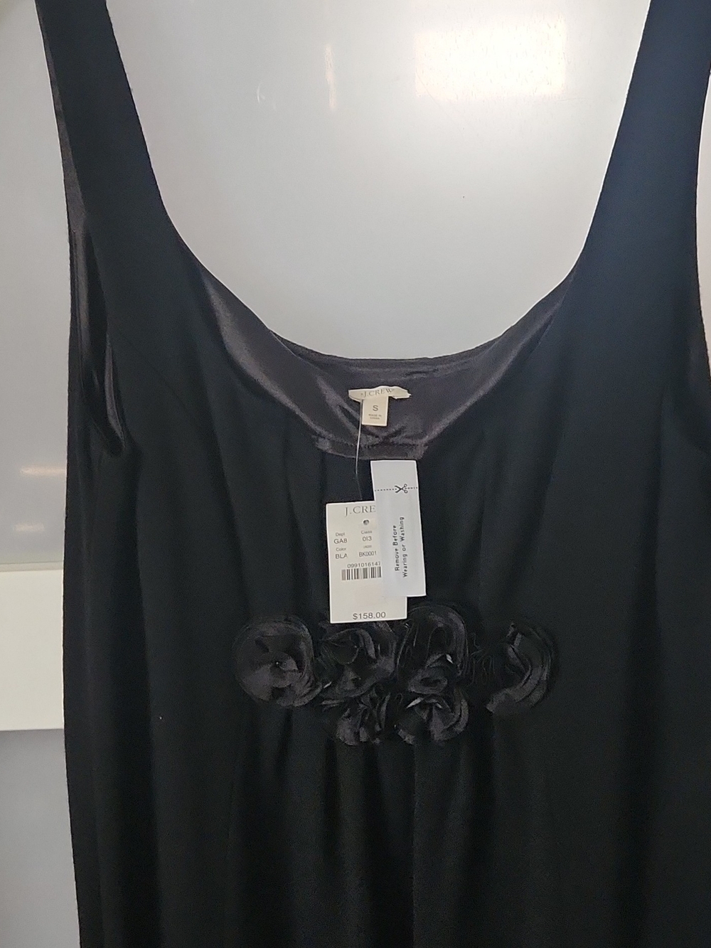 J. Crew Black Sleeveless Wool Dress with Floral Rosette Detail